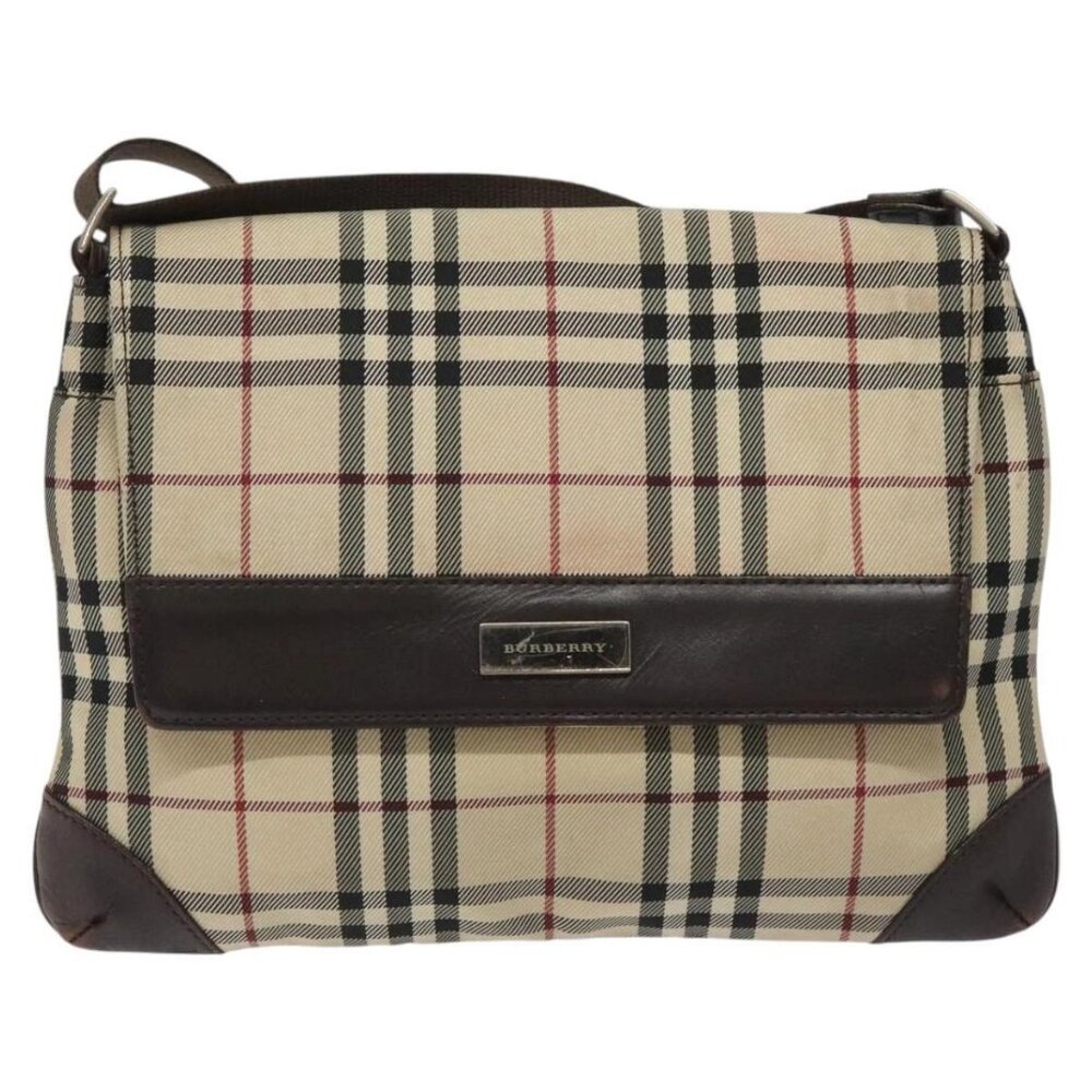 BURBERRY Nova Check Shoulder Bag Canvas Beige Auth KD198 - Picture 2 of 16